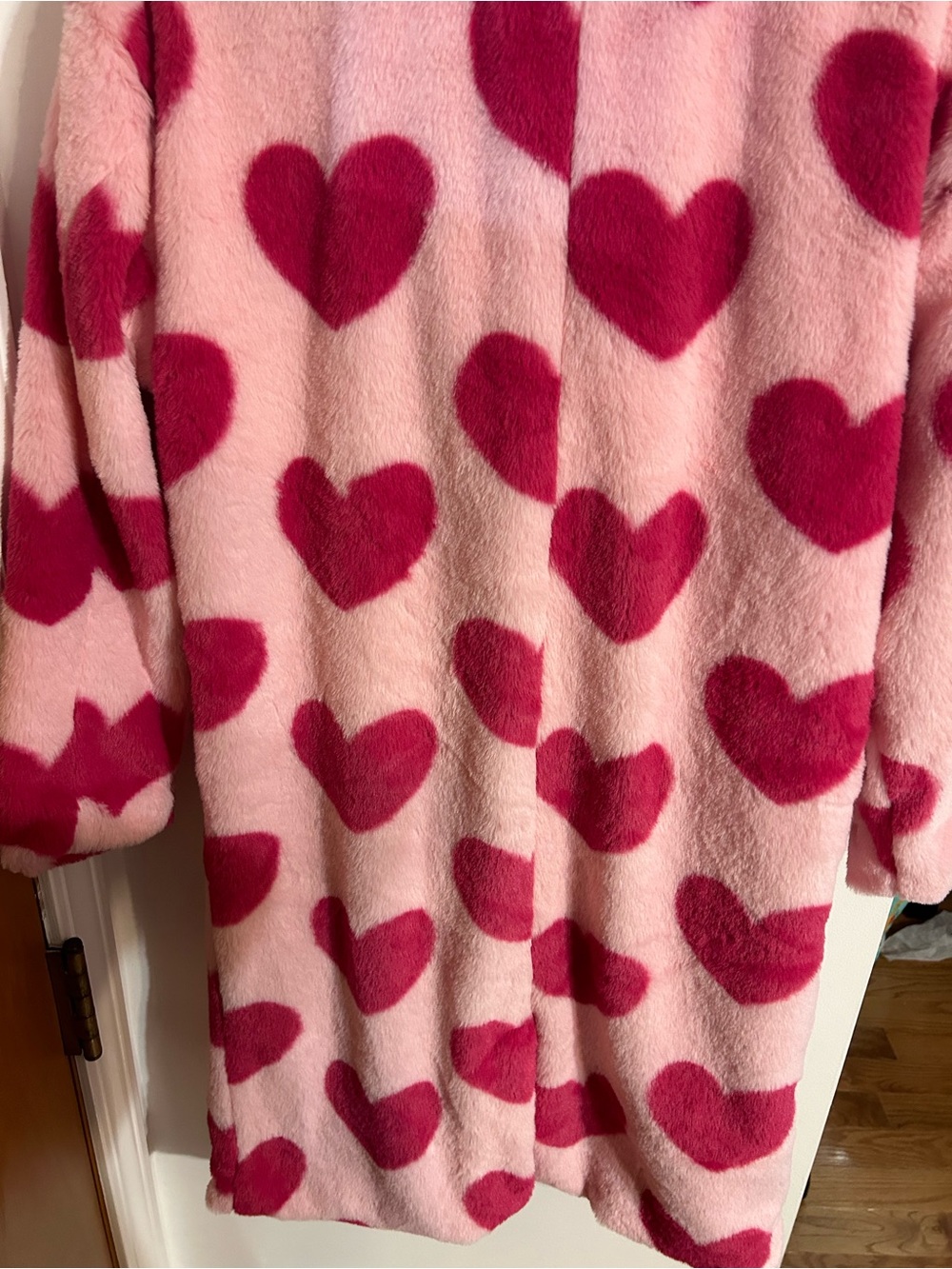 Buddy Love Pink Faux Fur Coat with Dark Pink Heart Print - Picture 9 of 10